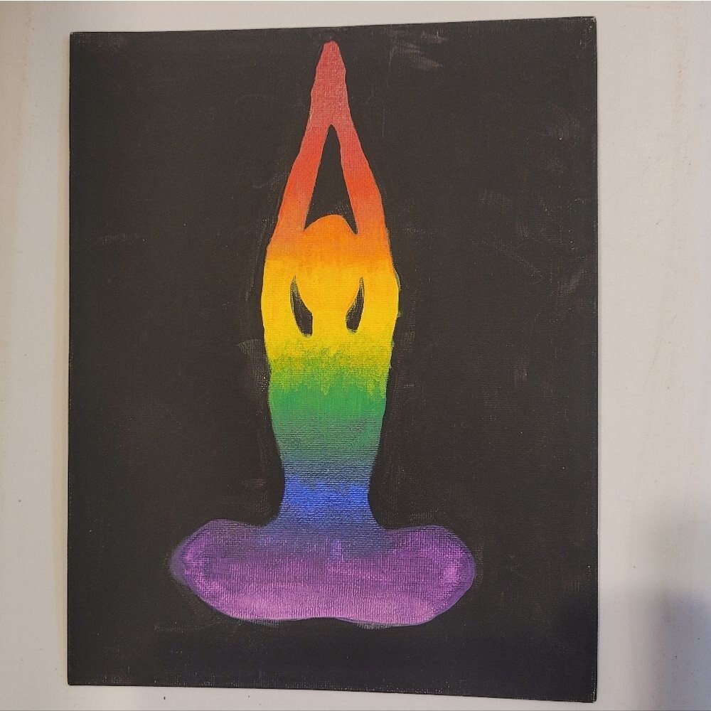 Handmade 8x10 rainbow lotus pose yoga meditation canvas panel